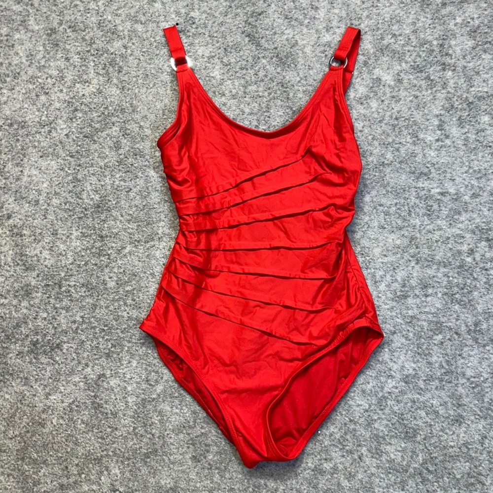 DKNY One Piece Swimsuit Womens Medium Red Adjustable Ring Straps Scoop Back